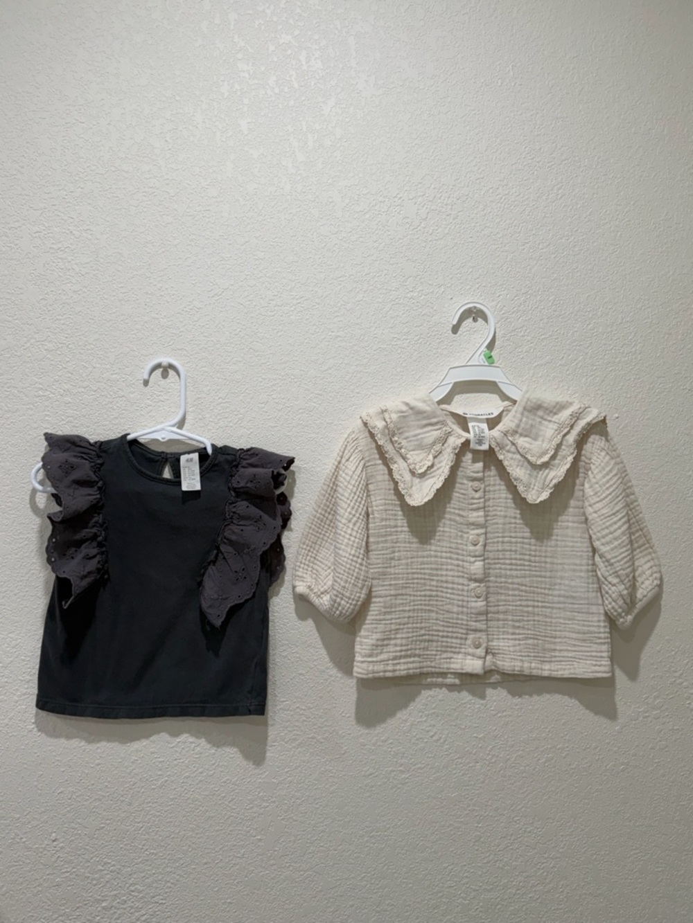 H&M Cream Gauze Button-Front Top with Lace Collar